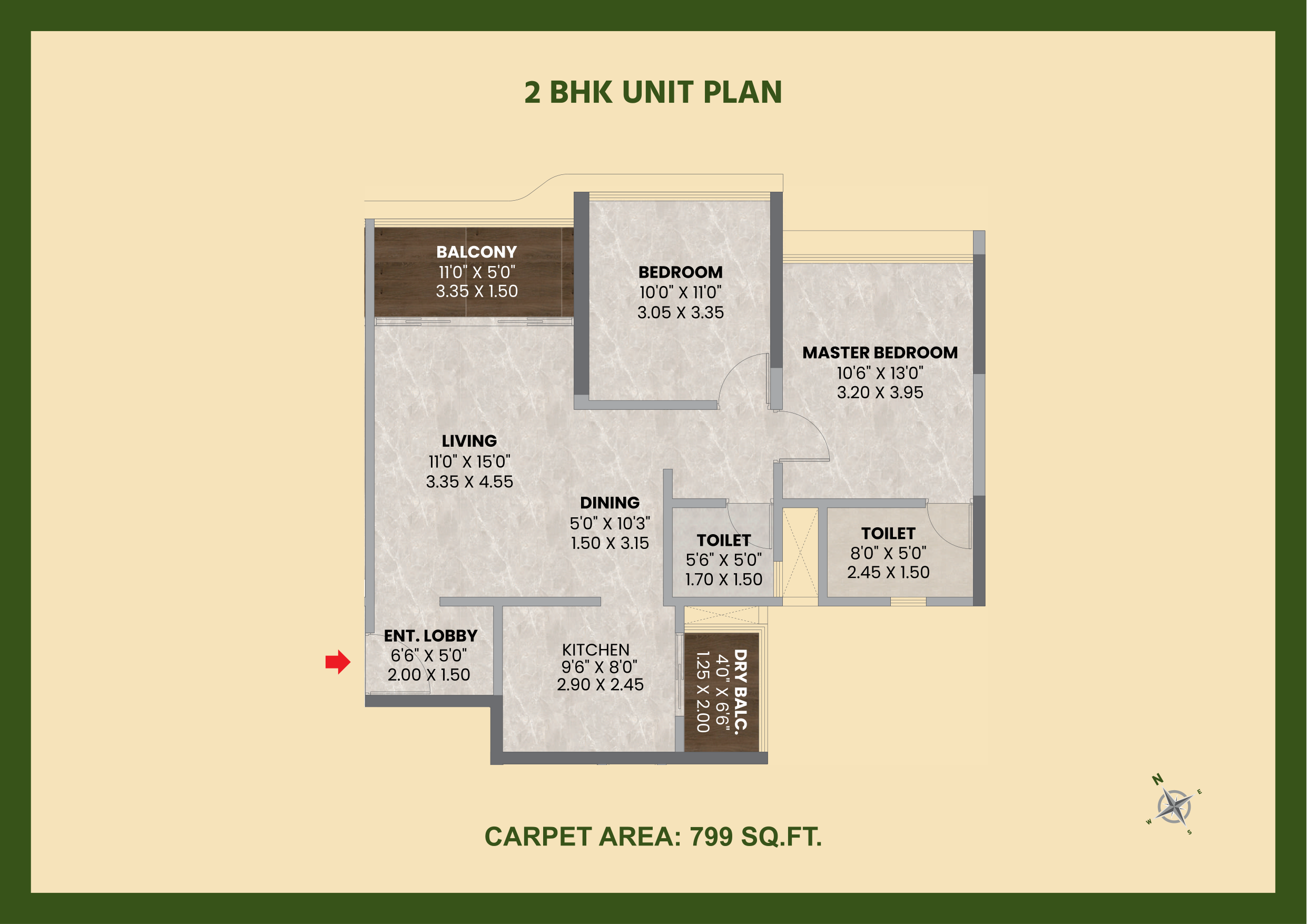 2 BHK unit plan