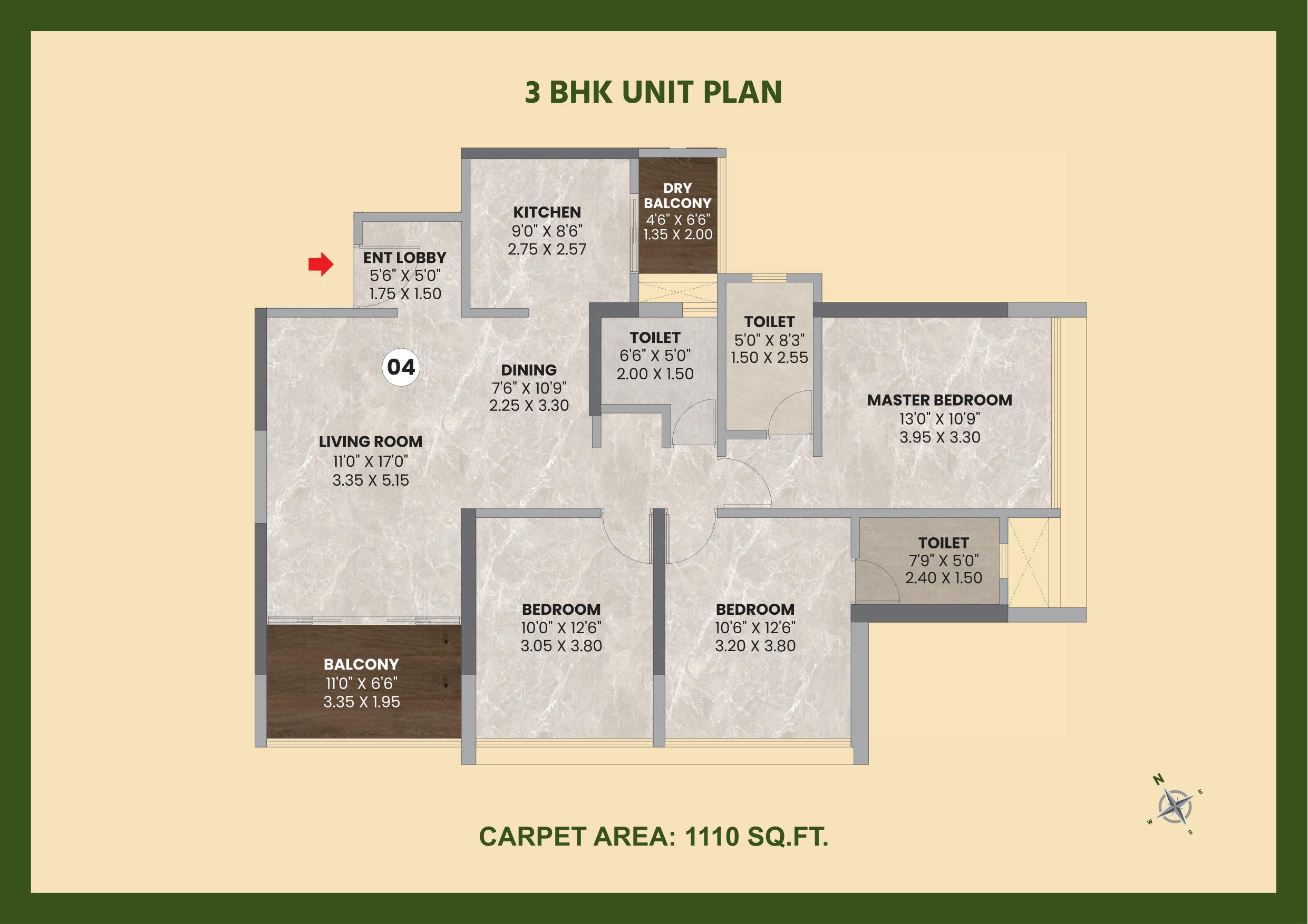 3 BHK unit plan